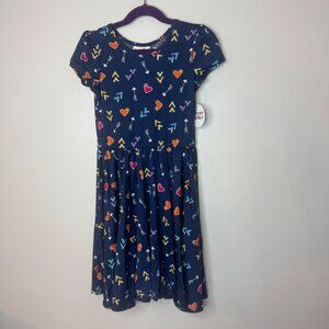 Dotdotsmile Dress Size 7 Hearts and Arrow Print Navy Blue New With Tags
